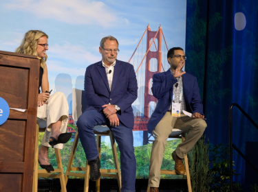 Nick Kanthadai speaks on stage with Luke Pennings from Weber at Dreamforce (October)