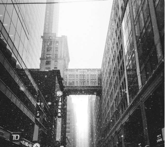 Image of city buildings and snow